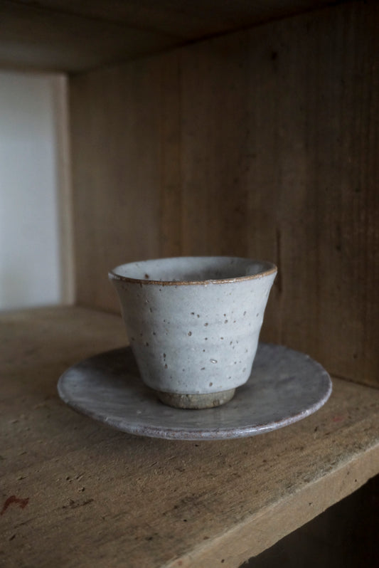 Vintage Cup & Saucer – Hagi Ware, White Glaze