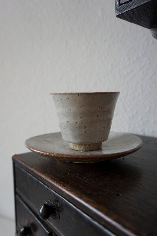 Vintage Cup & Saucer – Hagi Ware, White Glaze