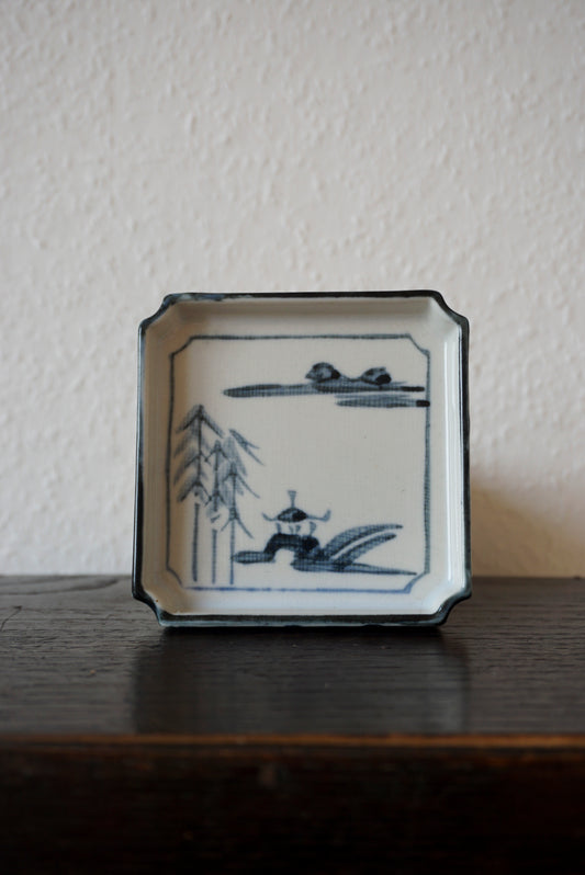 Vintage Small Square Plate – Porcelain, Landscape Motif