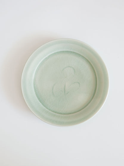 Vintage Medium Plate – Pale Blue Glaze, Floral Motif