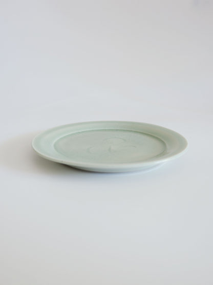 Vintage Medium Plate – Pale Blue Glaze, Floral Motif