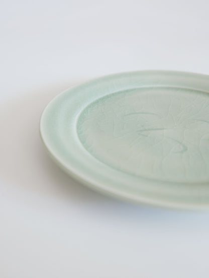 Vintage Medium Plate – Pale Blue Glaze, Floral Motif