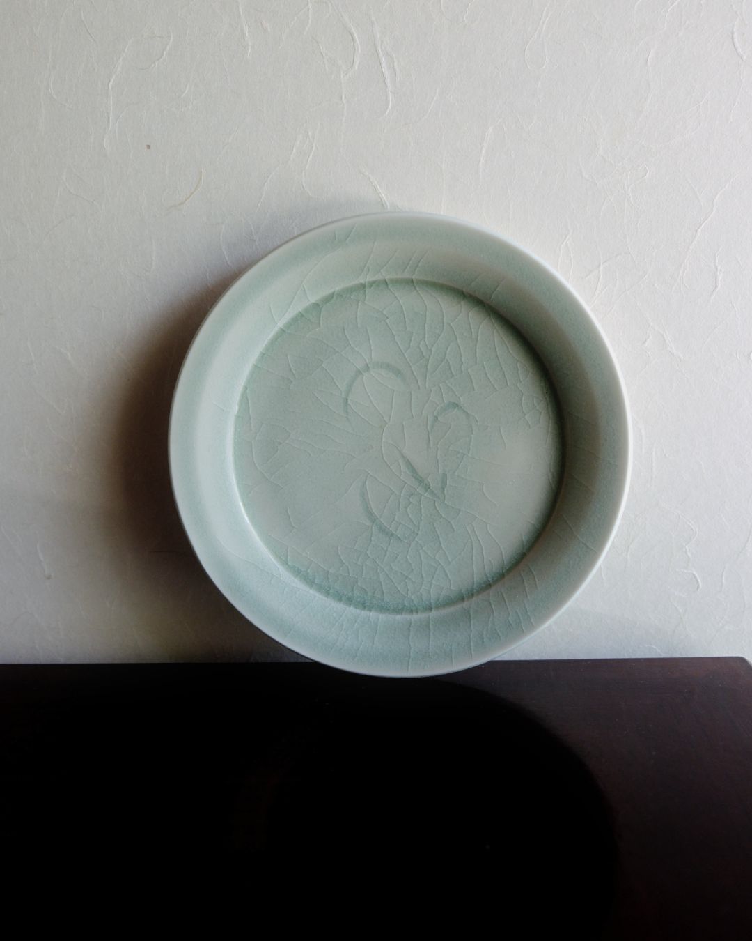 Vintage Medium Plate – Pale Blue Glaze, Floral Motif
