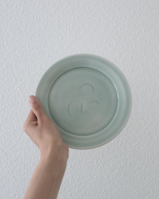 Vintage Medium Plate – Pale Blue Glaze, Floral Motif