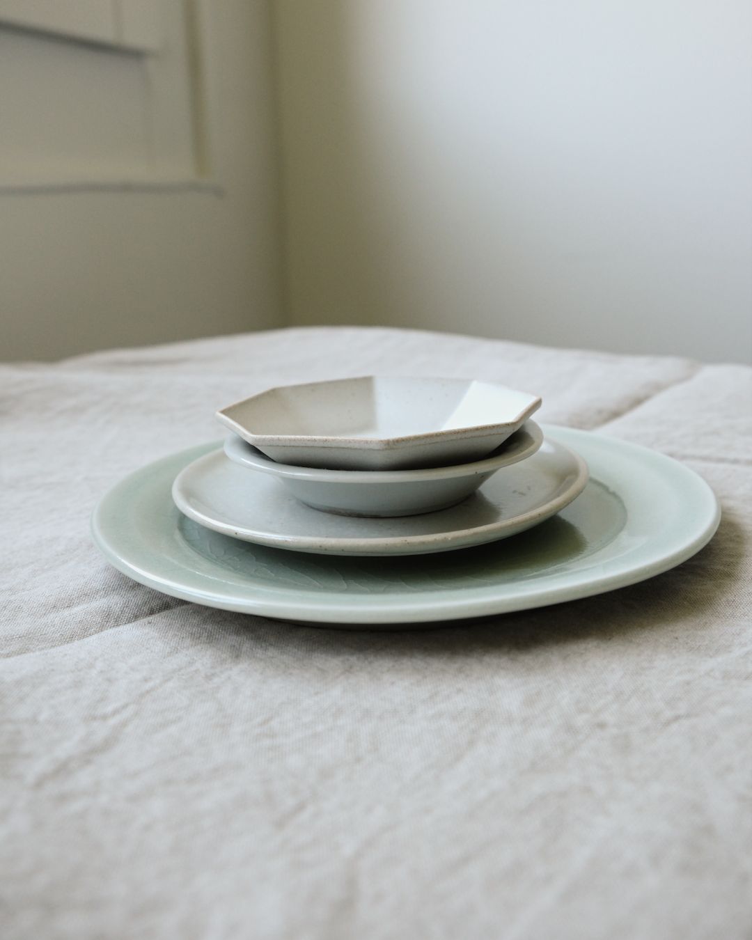 Vintage Medium Plate – Pale Blue Glaze, Floral Motif