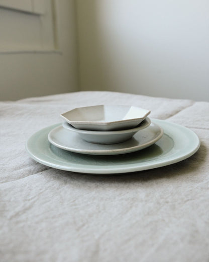 Vintage Medium Plate – Pale Blue Glaze, Floral Motif