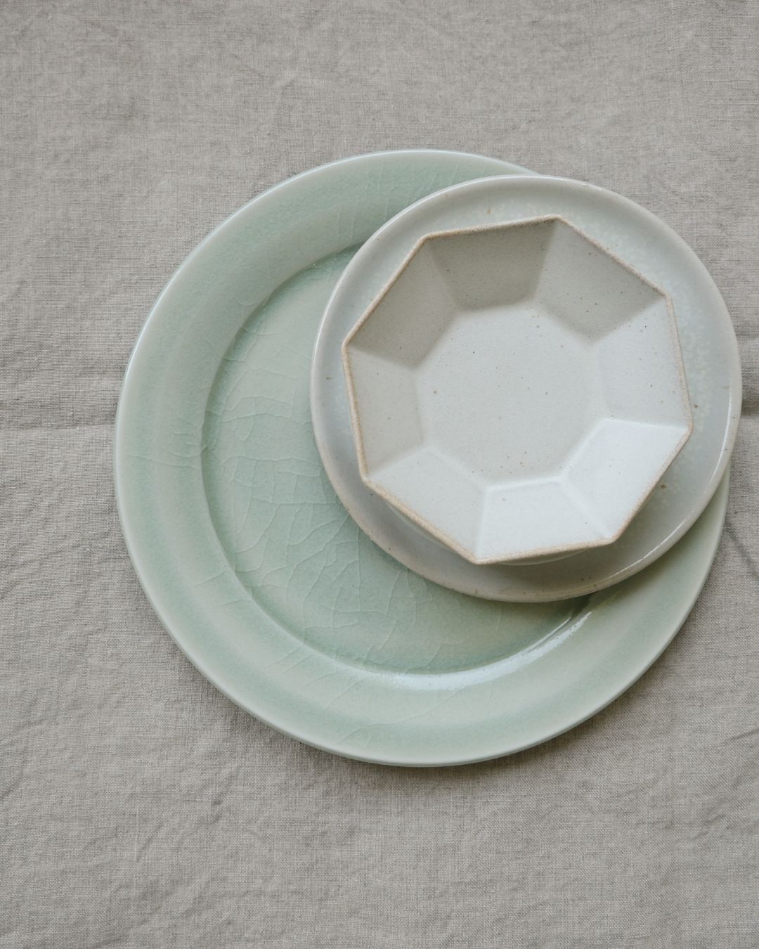 Vintage Medium Plate – Pale Blue Glaze, Floral Motif